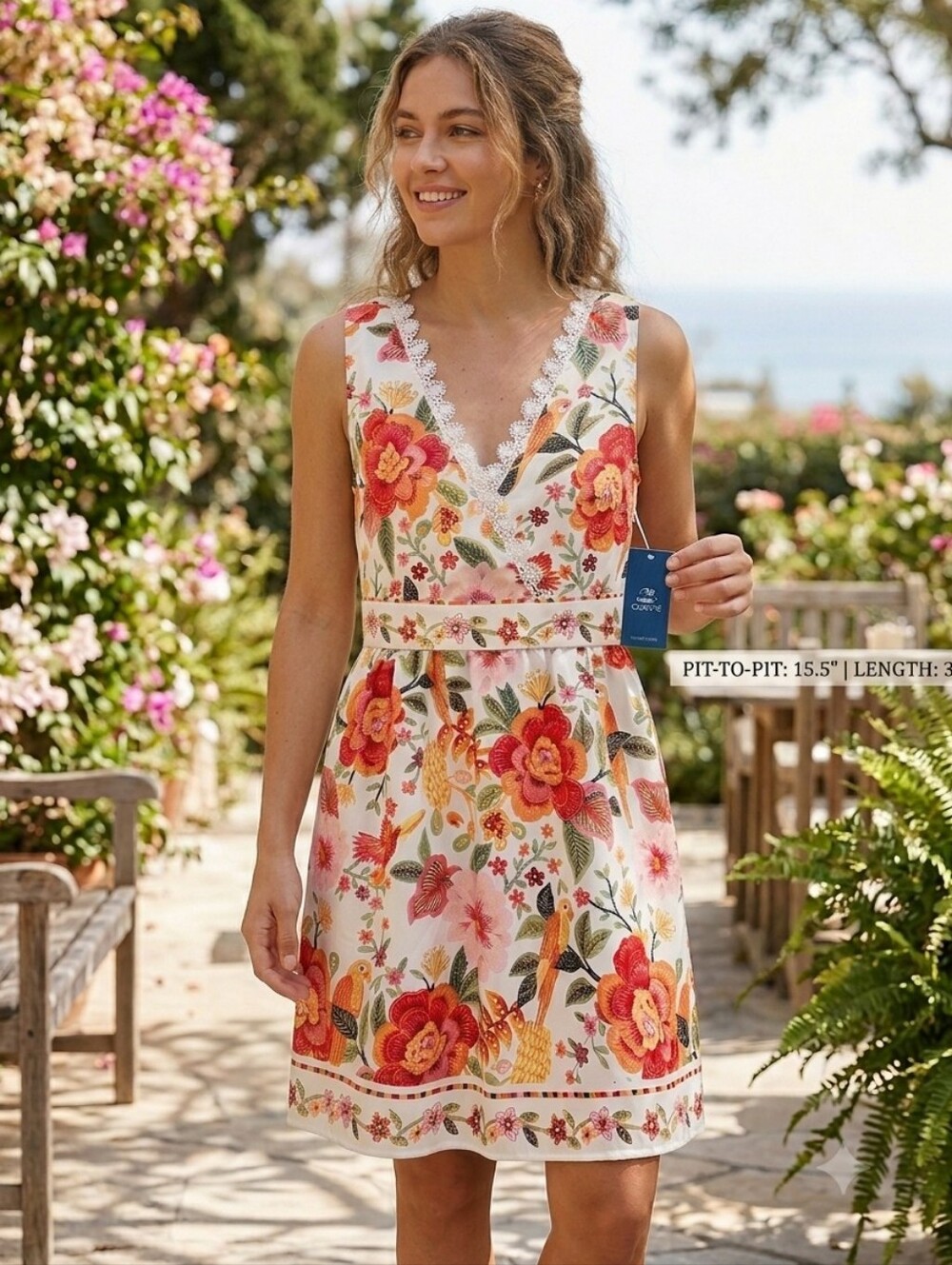 NWT Cupshe Tropical Floral Parrot Lace V Neck Minidress